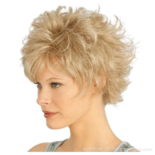 Aishili Top Quality Platinum Blonde Synthetic hair natural curly short Wig for women